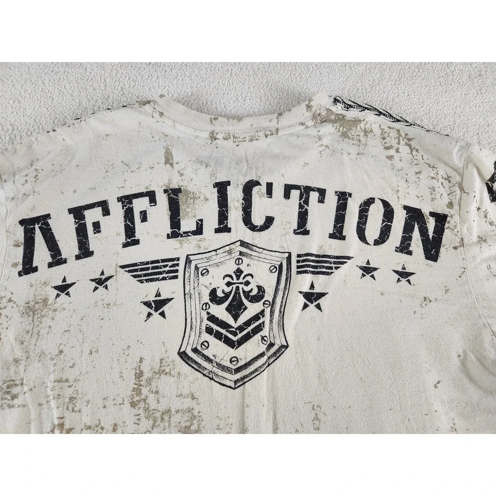 Mens Tan Short Sleeve Affliction Shirt Size Large Y2K Streetwear Grunge Skater - Picture 4 of 8